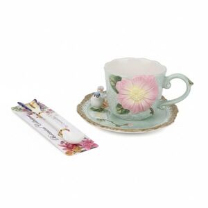 CornerRuby Botanical Collection Floral Tea Cup Saucer Spoon Set Bluebird Mint